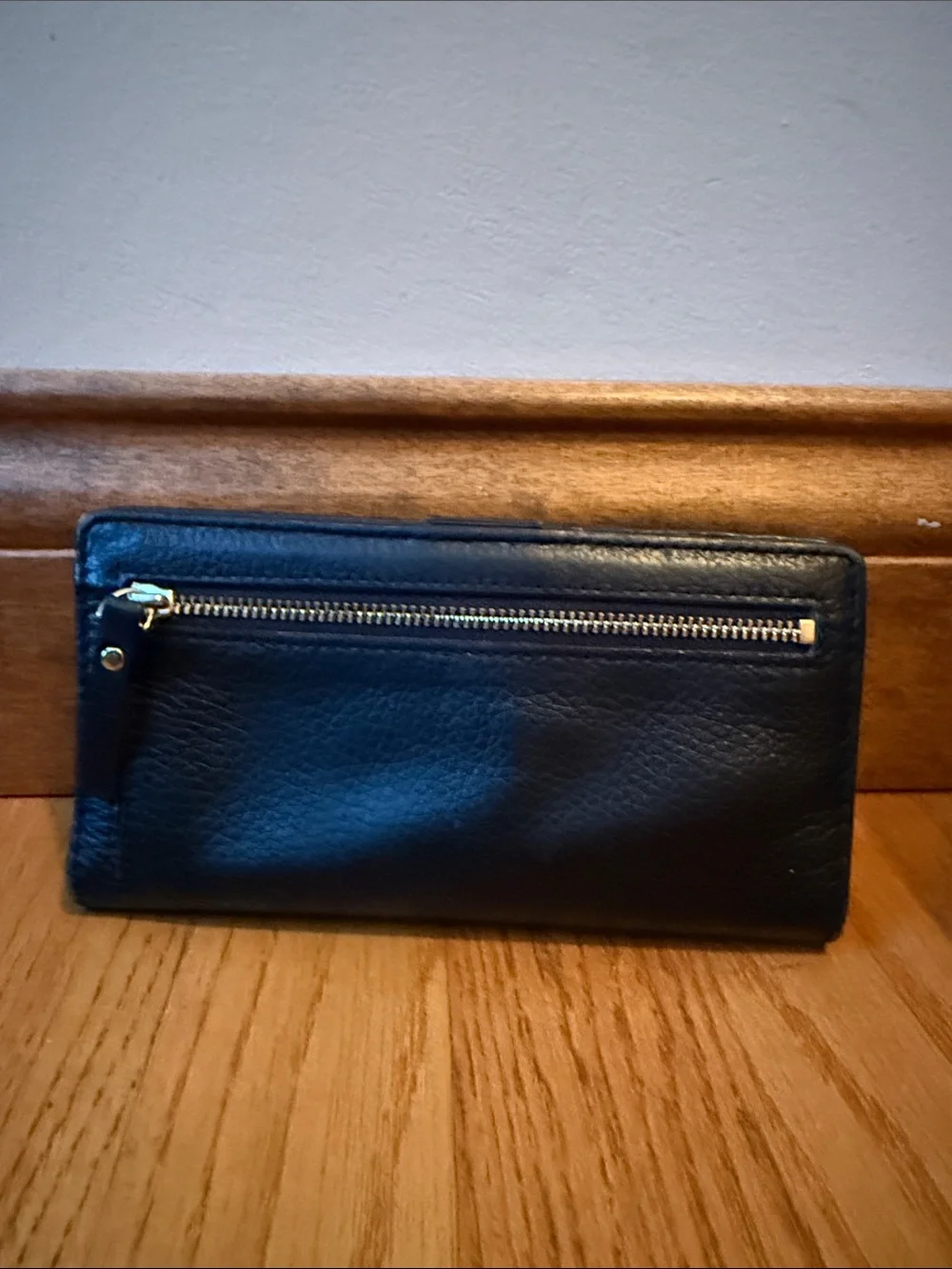 Kate Spade Black Leather Wallet Snap Closure Back Zipper Coin Pocket